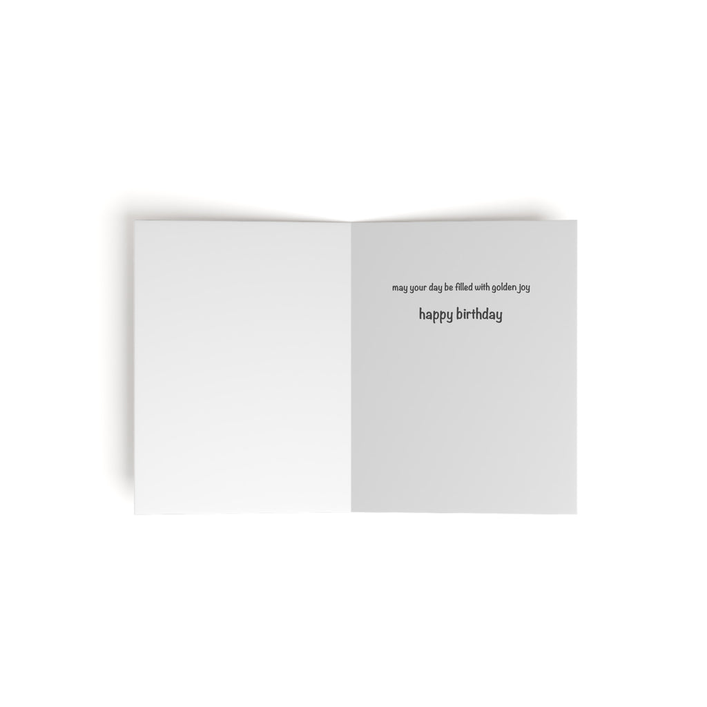 The Pupperfish™One size: 4.25" x 5.5''  8 cards included Matching white envelopes included Card reads "may your day be filled with golden joy, happy birthday" inside Matte finish