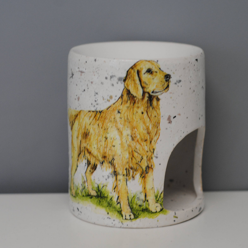 The Pupperfish This festive design features a handcrafted wax melt warmer adorned with a golden retriever themed decoupage.