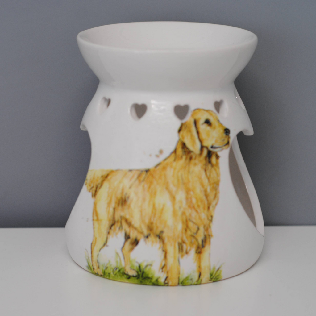The Pupperfish™This festive design features a handcrafted wax melt warmer adorned with a golden retriever themed decoupage.