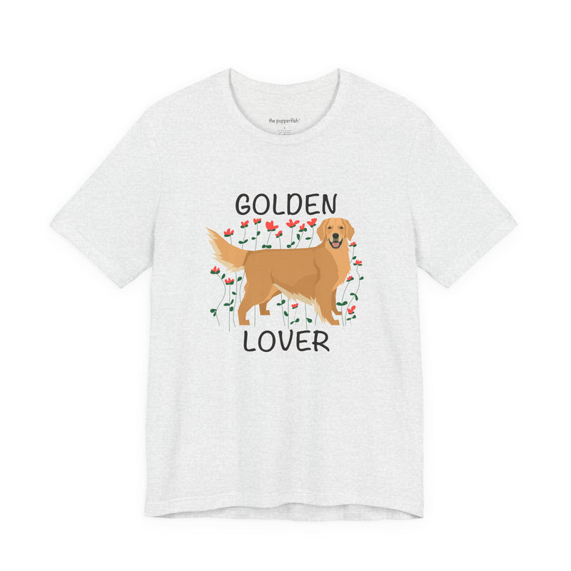 The Pupperfish White t-shirt with a golden retriever graphic and 'Golden Lover' text on a white background