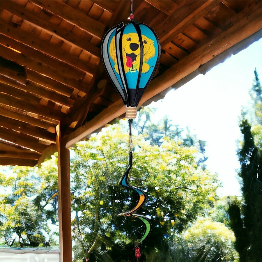The Pupperfish™Introducing the whimsical 12 in. Hot Air Balloon featuring a joyful golden retriever! No inflation needed for this spinning garden gadget, sure to add a playful touch to your outdoor decor.