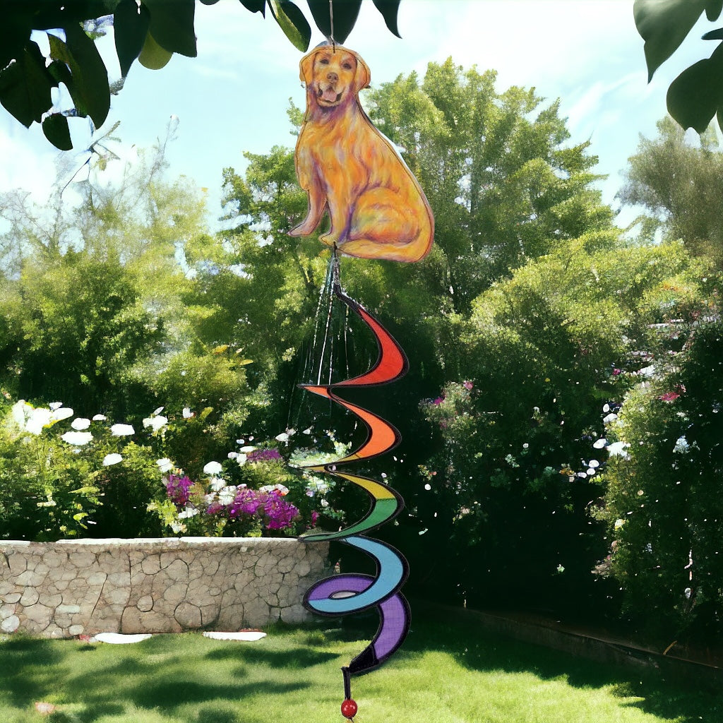 The Pupperfish™Garden Gadget Twister featuring a happy golden retriever. Twister tail is 12.5" in length and makes the perfect whimsical decor piece for any garden.