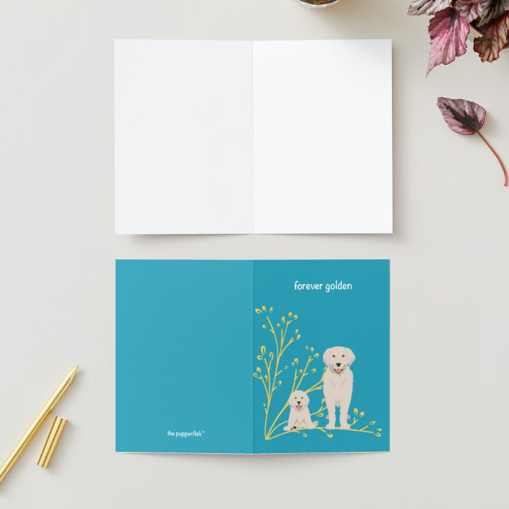 The Pupperfish™"Forever Golden" golden retriever greeting card is blank inside