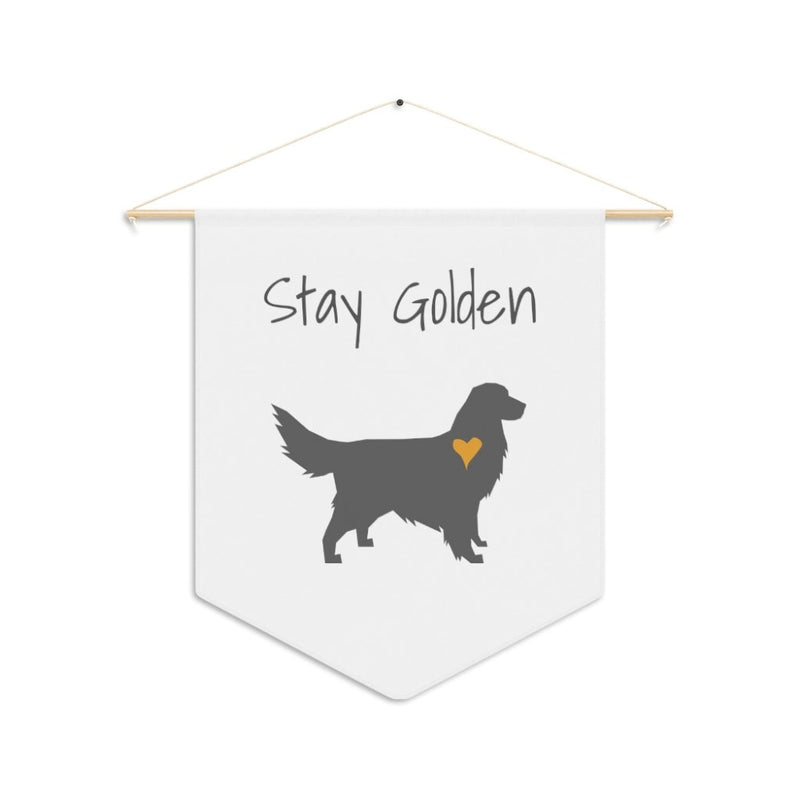 The Pupperfish pennant with "stay golden" heart of golden golden retriever 18" × 21"