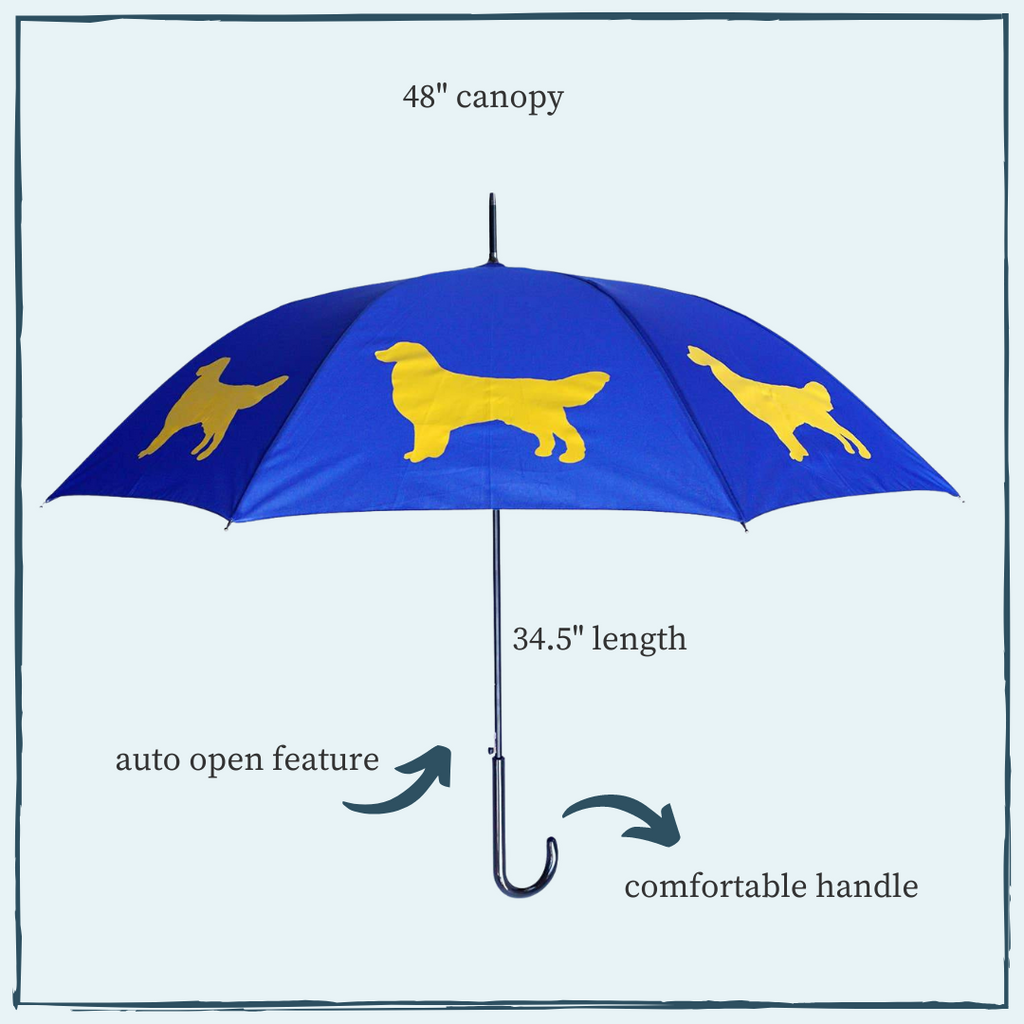 The Pupperfish™umbrella with golden retrievers- gold on royal blue