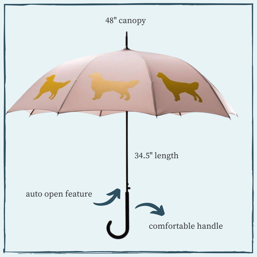 The Pupperfish™umbrella with golden retrievers- gold on taupe
